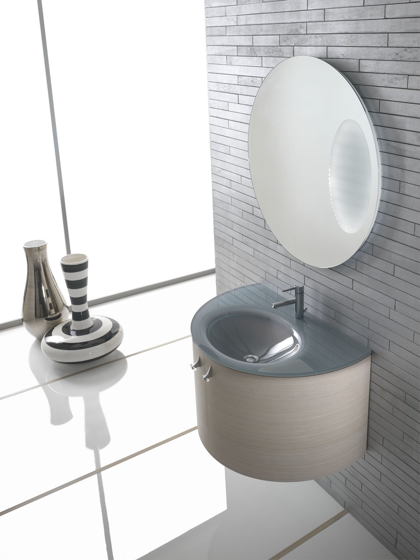 FOSTER glass-top vanity with round backlit mirror