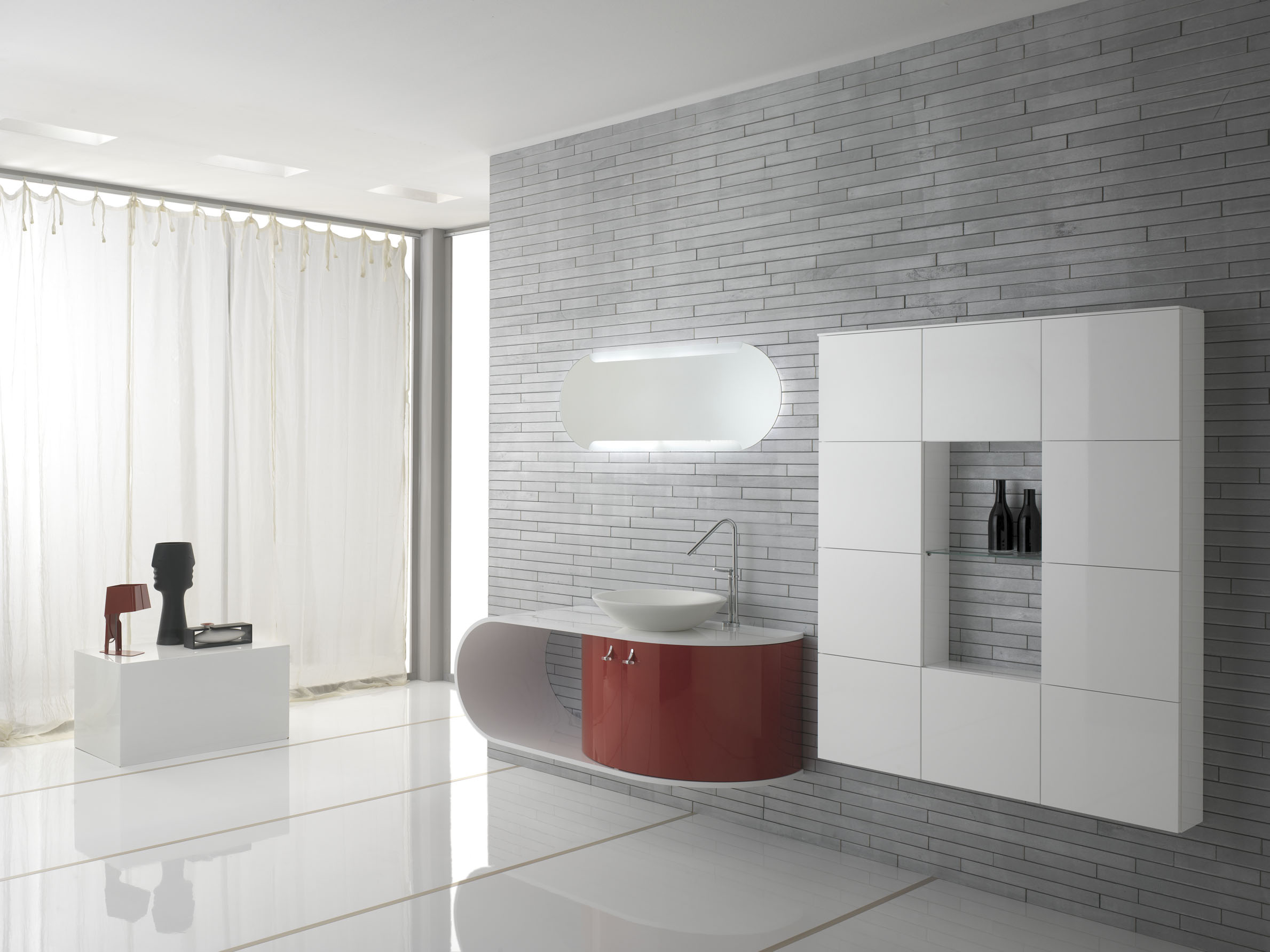 FOSTER black gloss vanity with round backlit mirror