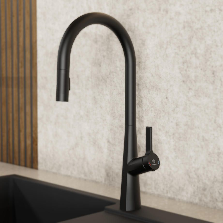 Wasserwerk matte black kitchen faucet straight-on view